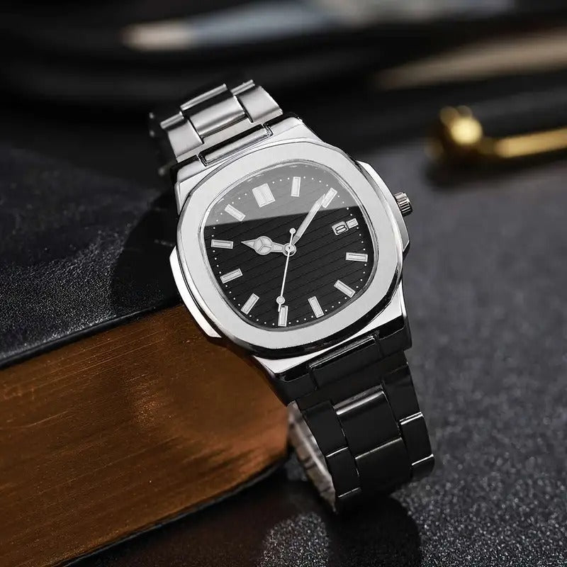 Square Scale Calendar Dial Quartz Wristwatch