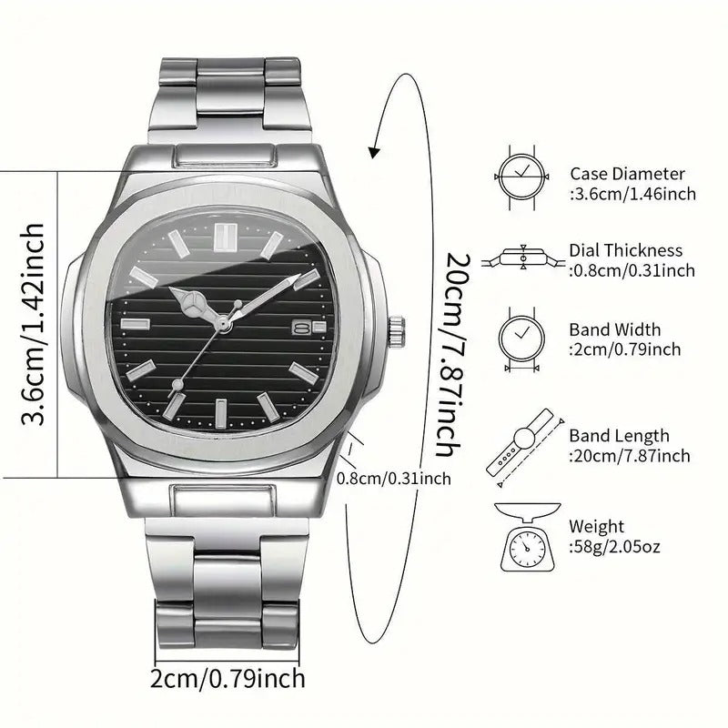 Square Scale Calendar Dial Quartz Wristwatch
